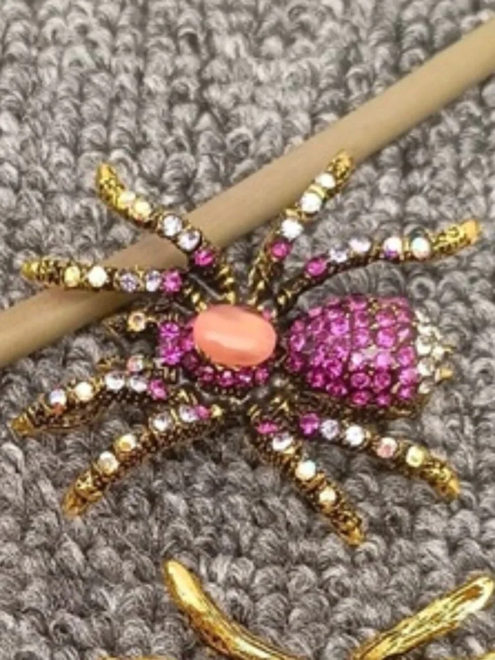 DESIGNER Goth Spider Gold Clear/Hot Pink/Iridescent Crystal Brooch Pin**NEW!